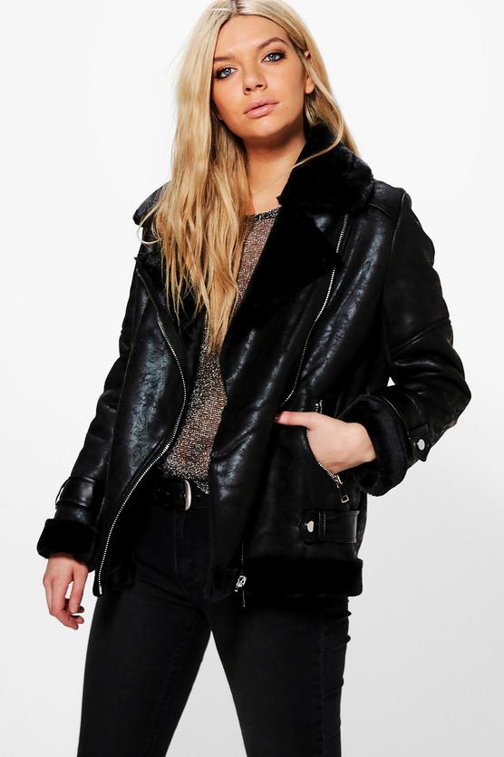 Sarah Faux Fur Lined Aviator Jacket